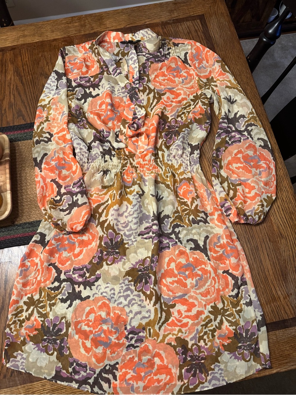 Lauren Ralph Lauren Orange Floral Long-Sleeve Dress